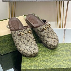 Gucci Beige and Brown Horsebit Mules
